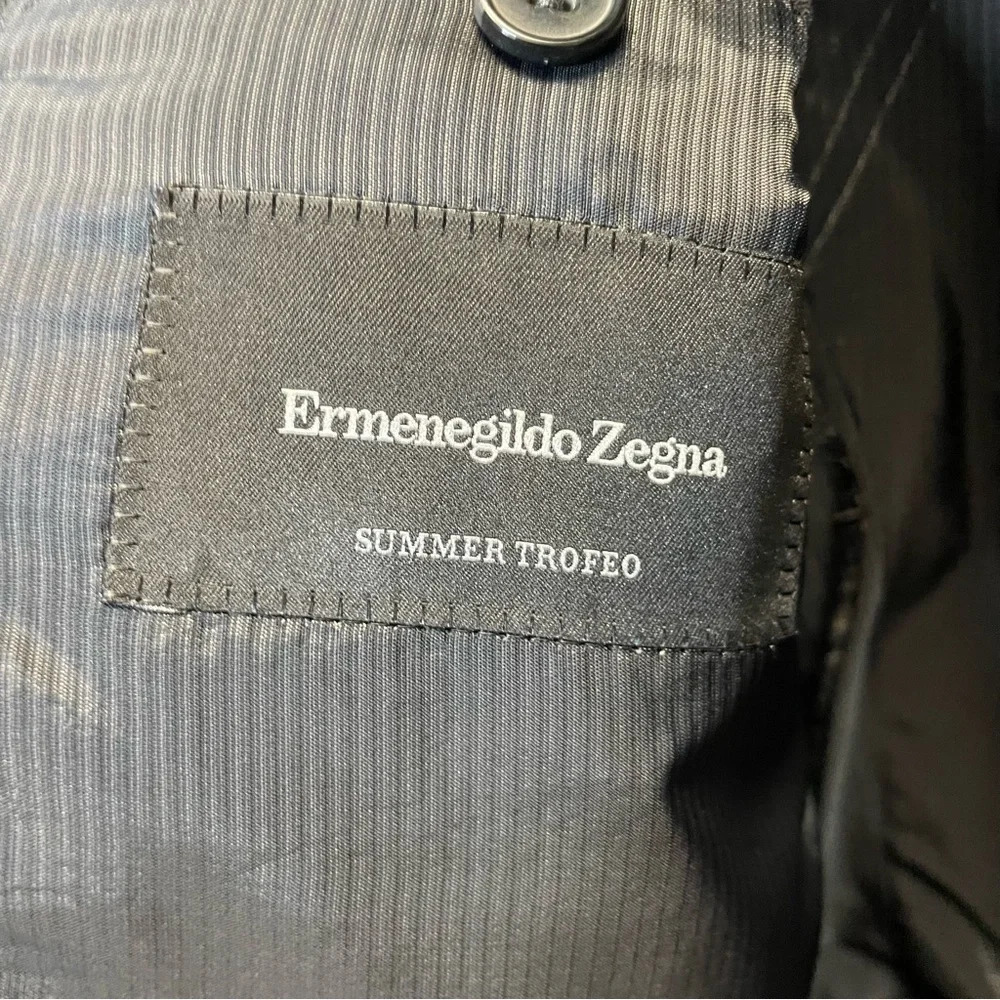 Ermenegildo Zegna Summer Trofeo Mohair Wool Silk Black Pinstriped Blazer Jacket - Picture 6 of 7